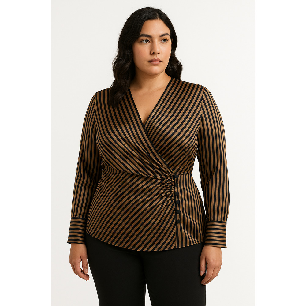 Simona Corsellini Women Silk Top Size 42 Stripes Quiet Luxury Old Money Academia